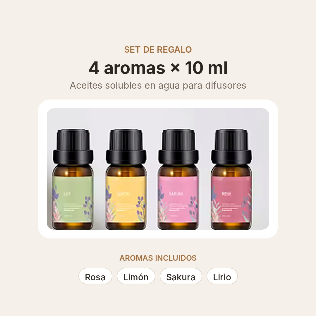 Set de 4 aceites esenciales de 10 ml: rosa, limón, sakura y lirio