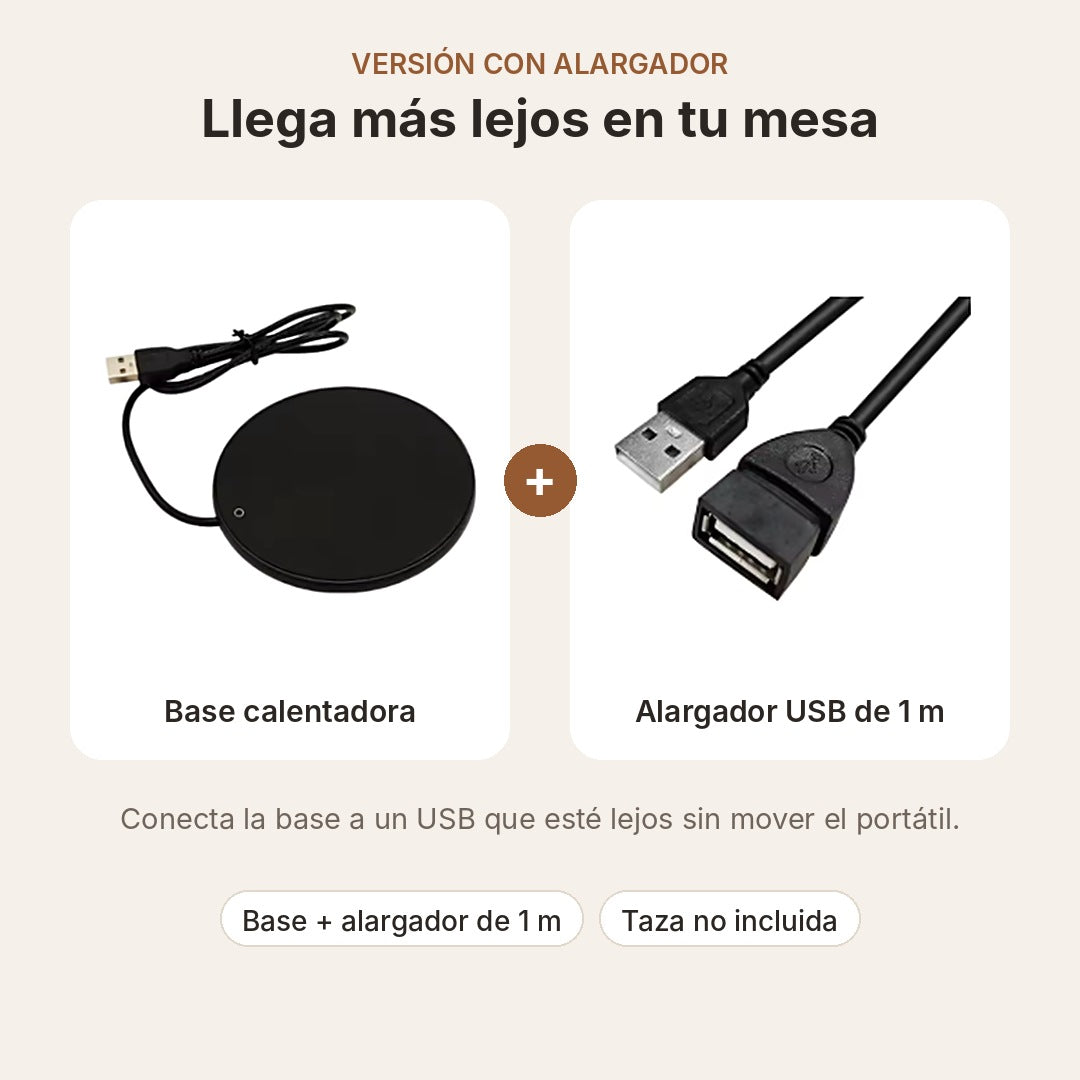 Calentador de tazas USB con alargador USB de 1 m