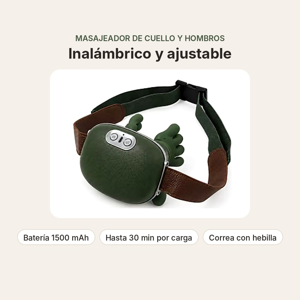 Masajeador inalámbrico de cuello y hombros verde con correa ajustable