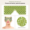 Máscara de jade para ojos, vista completa y puesta en el rostro