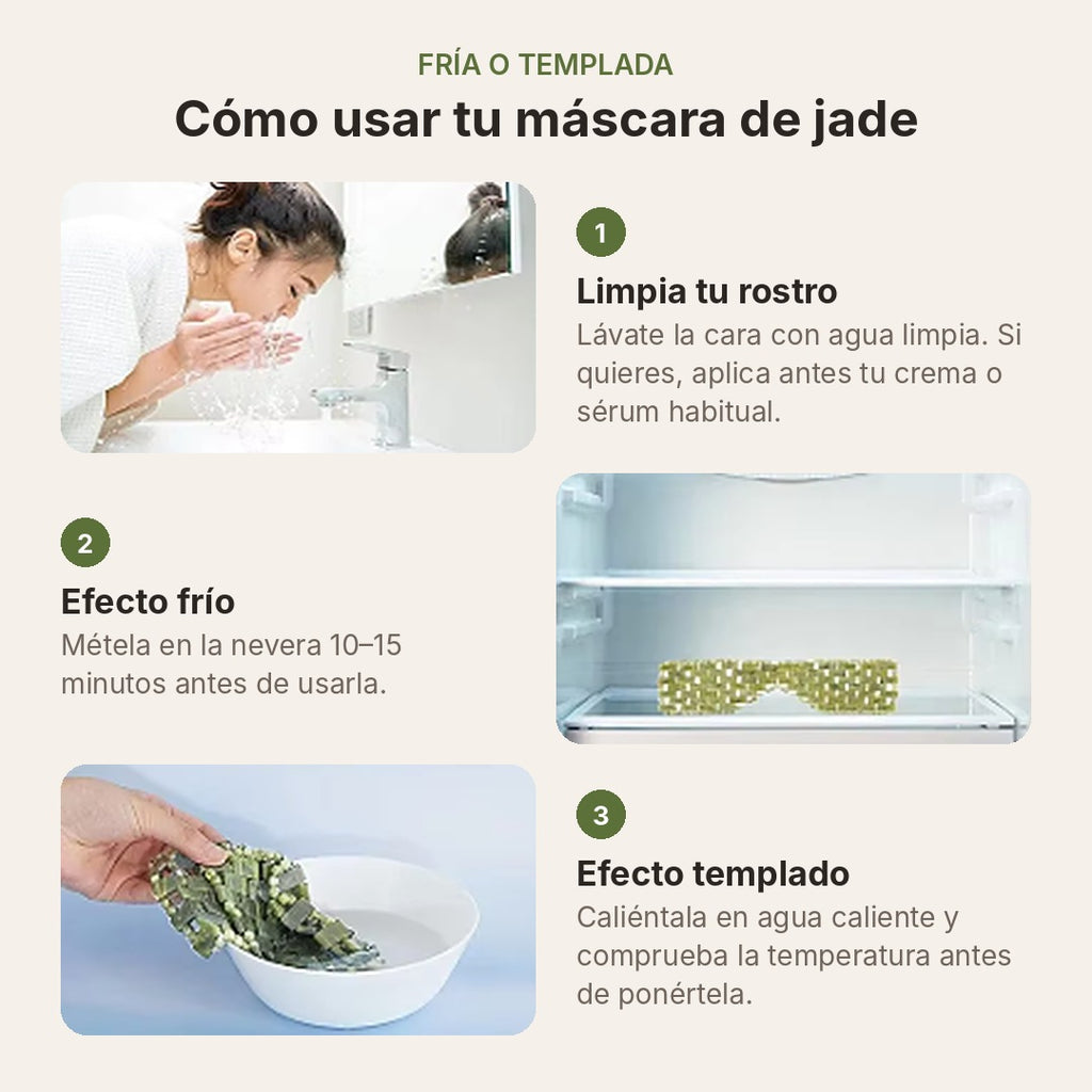 Cómo usar la máscara de jade: limpiar el rostro, enfriarla en la nevera o templarla en agua caliente